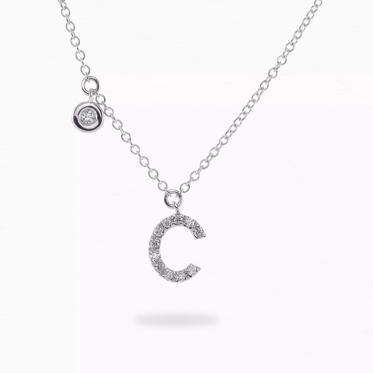18ct white gold diamond initial “C” necklace