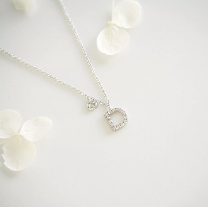 18ct white gold diamond initial “D” Necklace