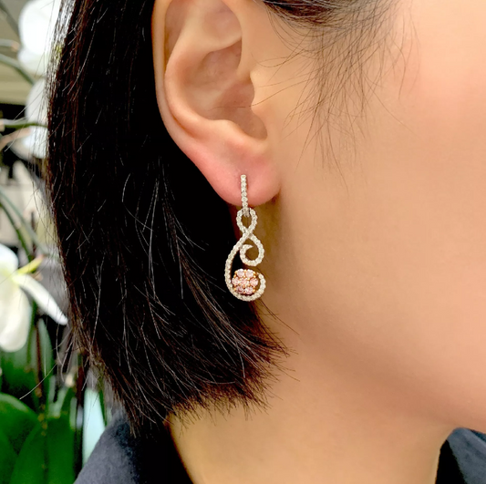 18ct white and rose gold pink and white diamond drop earrings