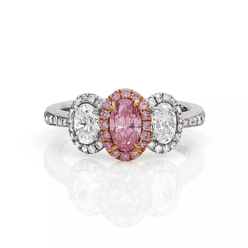 18ct white and rose gold oval argyle pink and white diamond trilogy ring