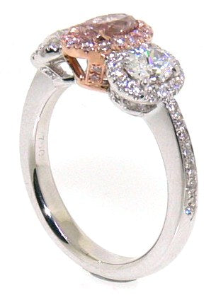 18ct white and rose gold oval argyle pink and white diamond trilogy ring side profile
