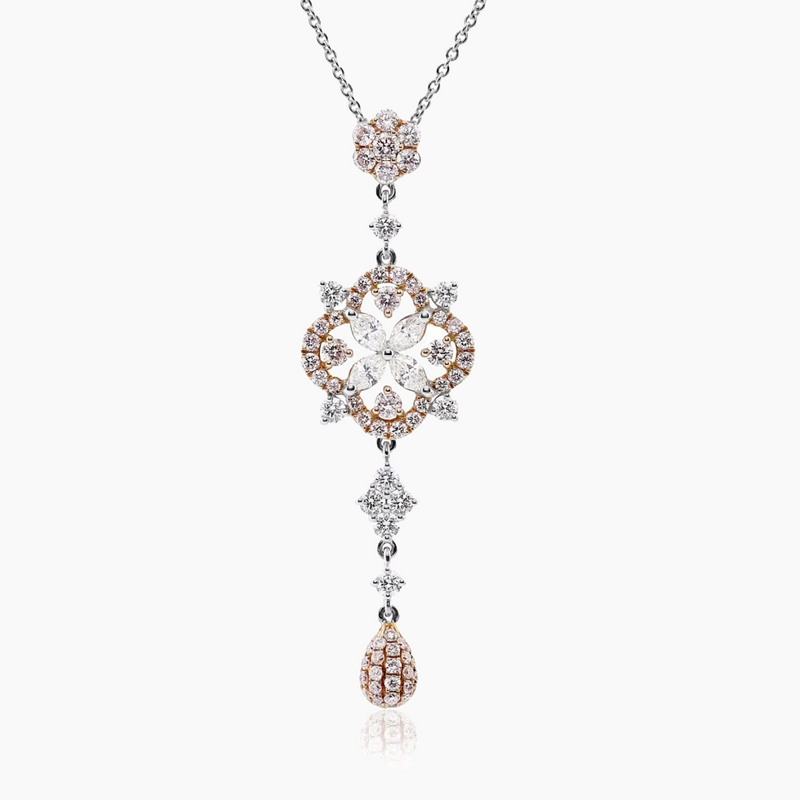 18ct white and rose gold pink and white diamond pendant