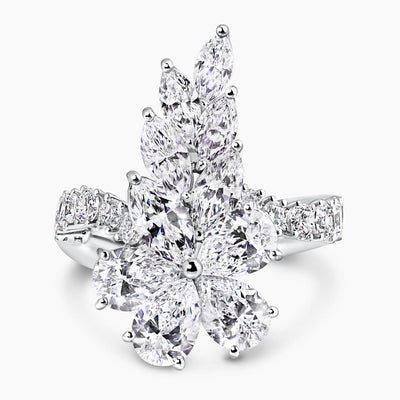 Platinum pear marquise and round brilliant cut diamond cluster ring