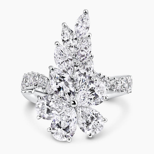 Platinum pear, marquise and round diamond set ladies dress ring