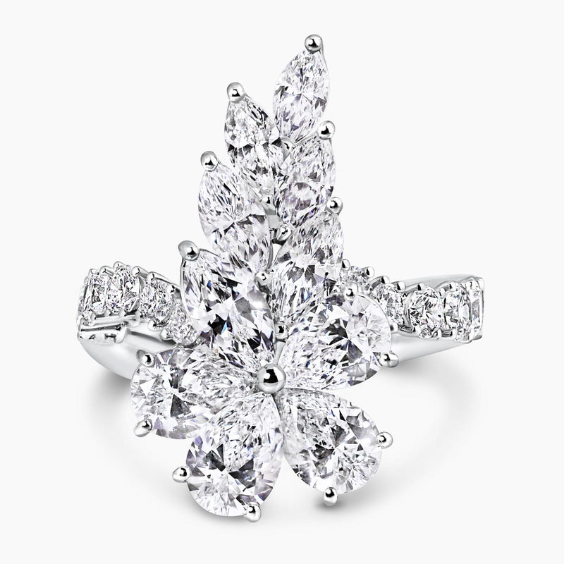 Platinum pear marquise and round brilliant cut diamond cluster ring