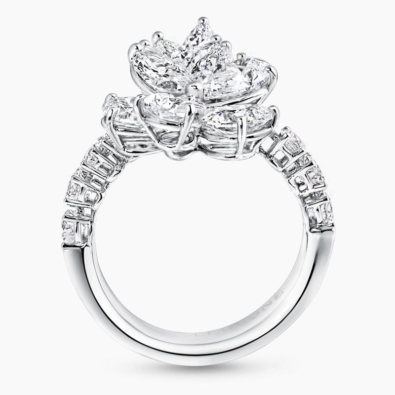 Platinum pear marquise and round brilliant cut diamond cluster ring side profile