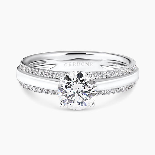 18ct white gold 1.02ct round brilliant cut diamond ring in a four claw setting with RBC diamonds in pave setting