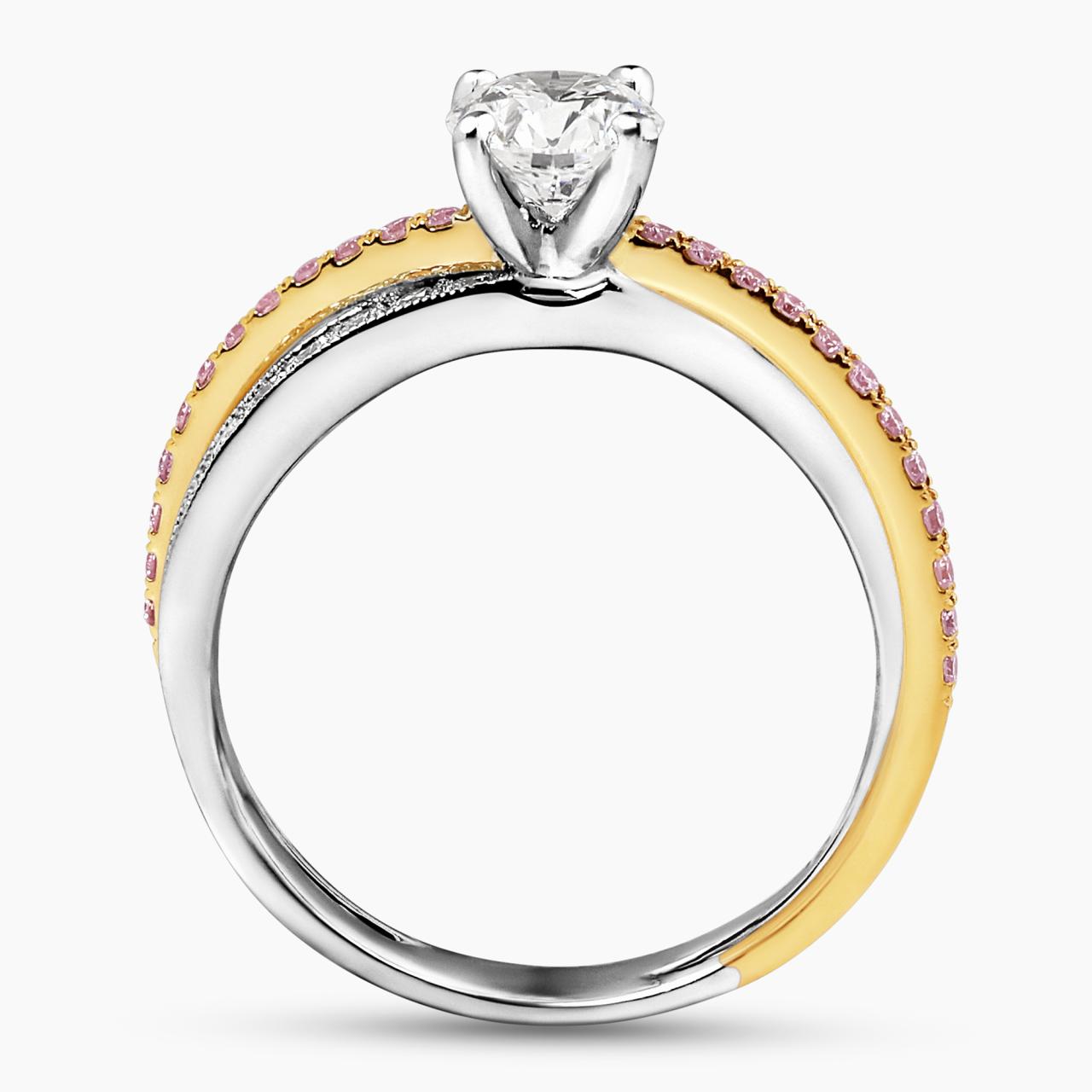 18ct White and Rose Gold 0.75ct Round Brilliant cut Diamond Ring with pink and white round diamonds on the band