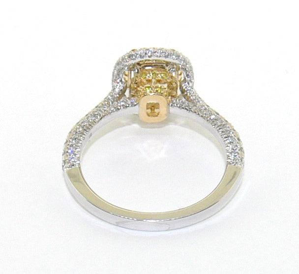18ct white and yellow gold cushion cut fancy yellow and round brilliant cut white diamond double halo ring