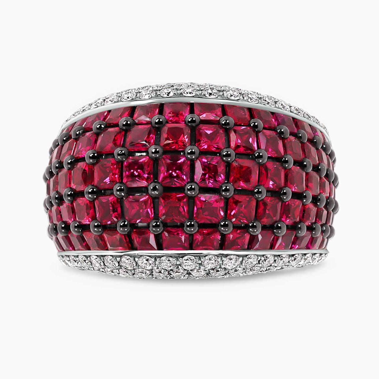 18ct white gold princess cut ruby & diamond dress ring