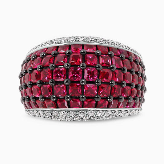 18ct white gold princess cut ruby & diamond dress ring