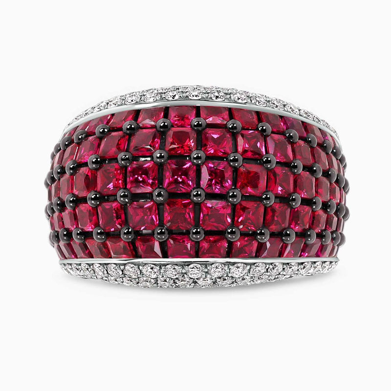 18ct white gold princess cut ruby & diamond dress ring