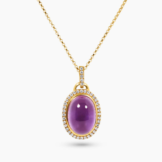 18ct rose gold amethyst & diamond set oval pendant