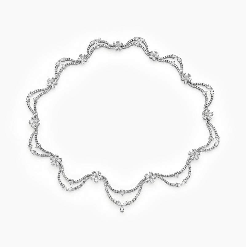 18ct white gold round brilliant and pear cut diamond necklet