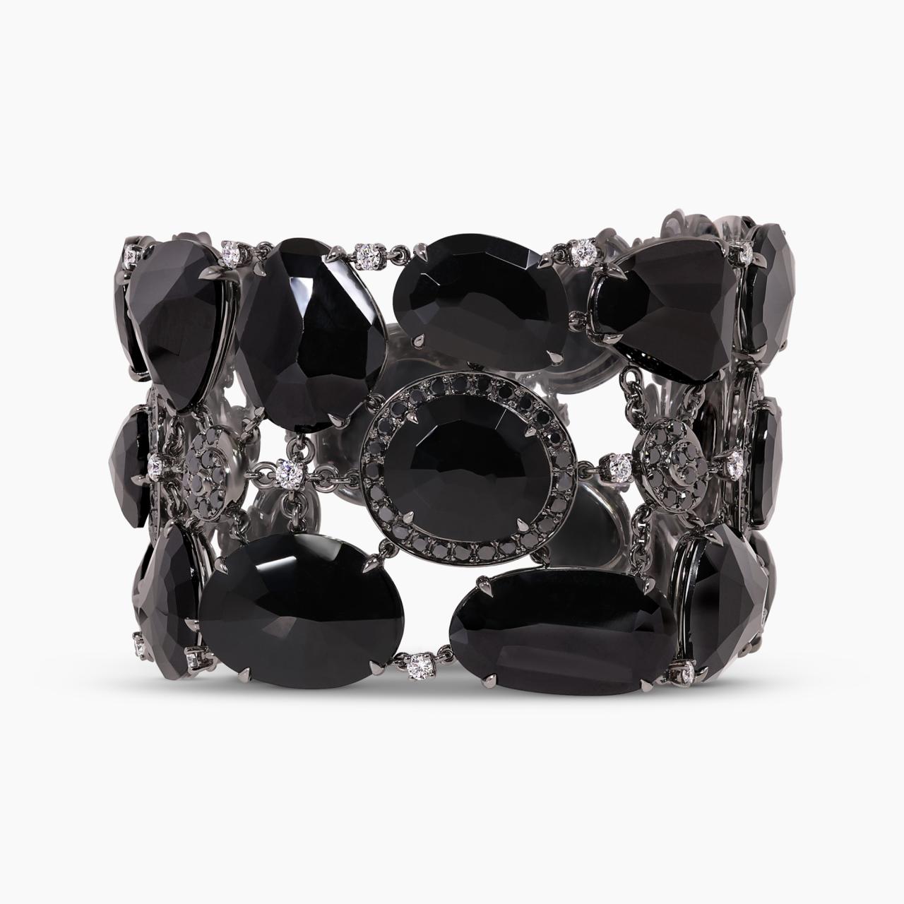 18ct white gold black spinels and diamonds rhodium plated bracelet
