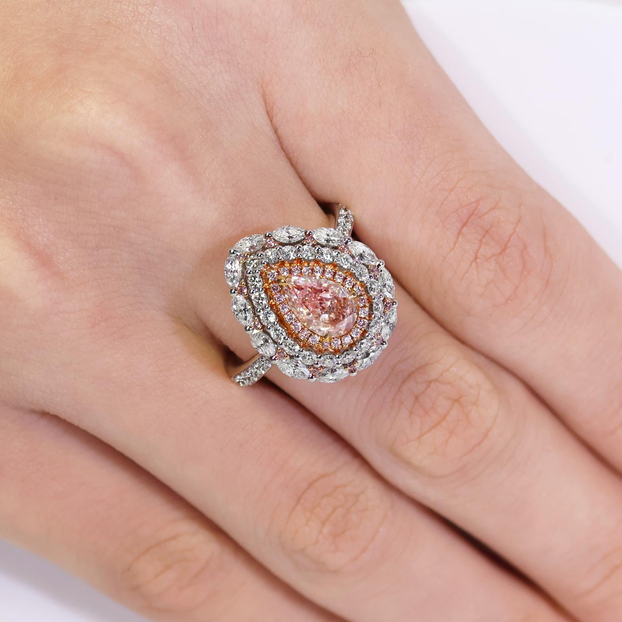 AURORA DI DIAMANTI - 18ct white & rose gold pink pear shape diamond with pink diamonds & diamond halo ring