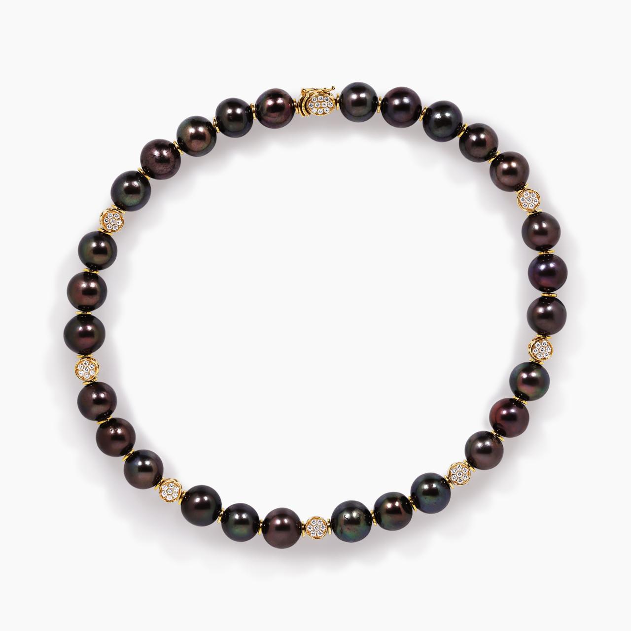 18ct Rose Gold Diamond and Fresh Water Black Pearl Necklace from the Carmela Cerrone Collection