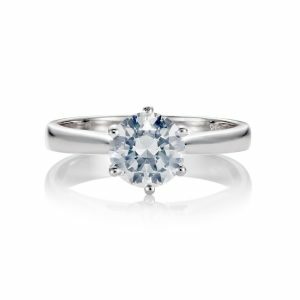 18ct white gold round solitaire diamond engagement ring six claw setting