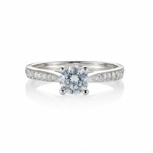 18ct gold round diamond engagement ring with tapered Diamond Band