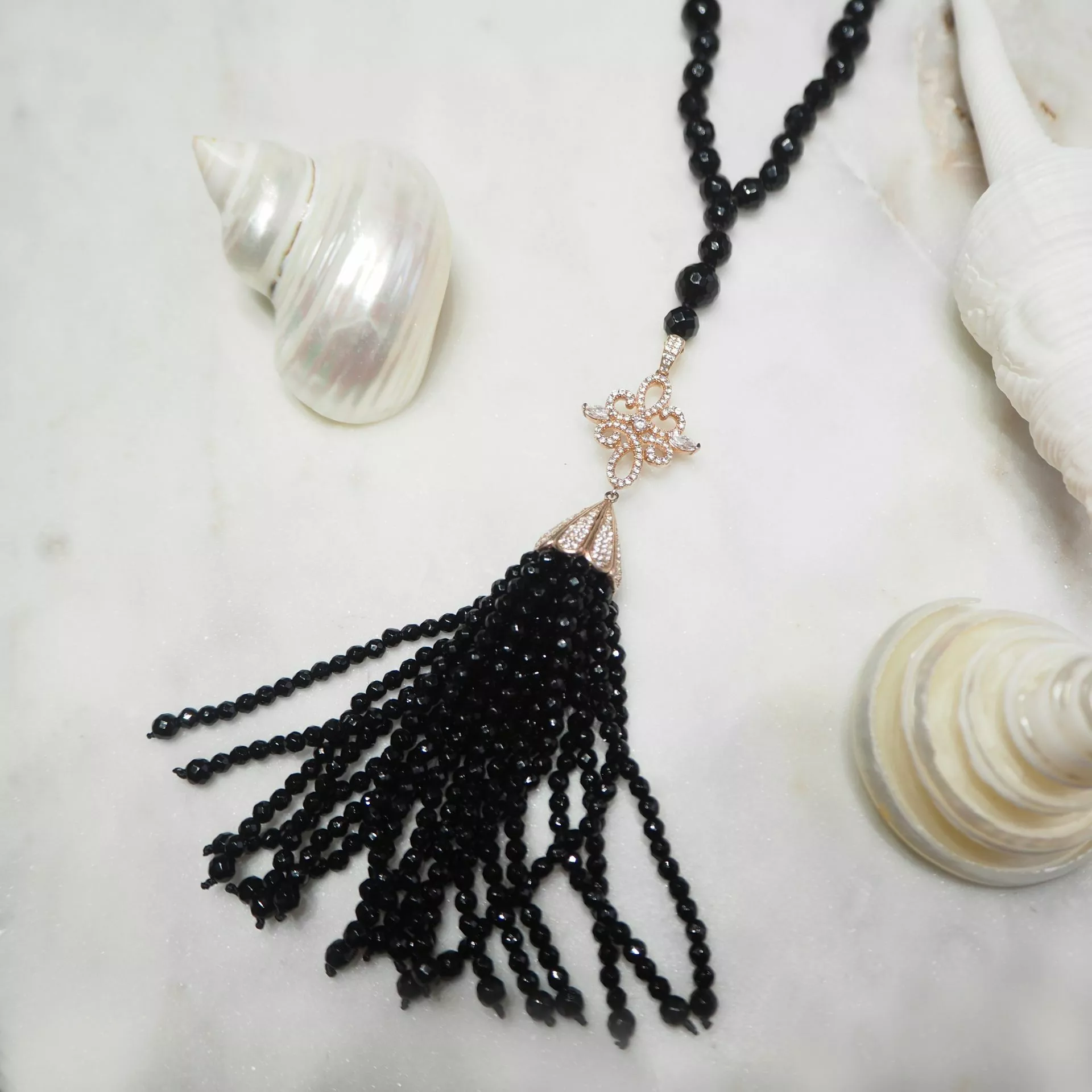 Rose gold tassel on sale necklace