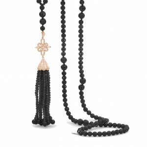 Rose gold silver cubic zirconia and onyx tassel necklace