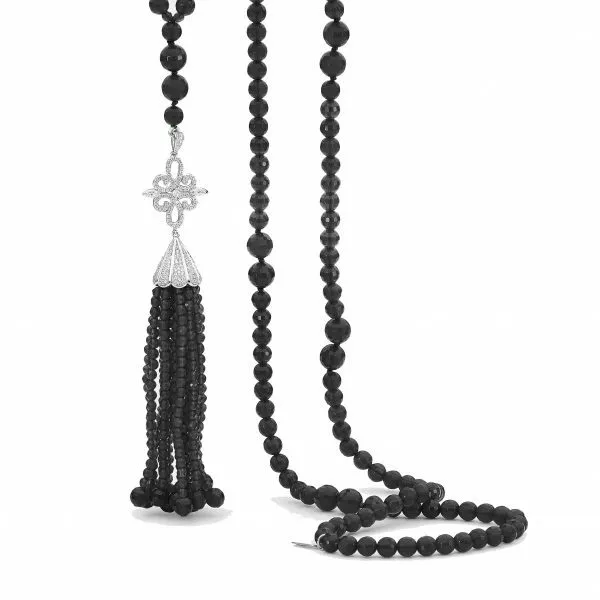 Silver cubic zirconia and onyx tassel necklace