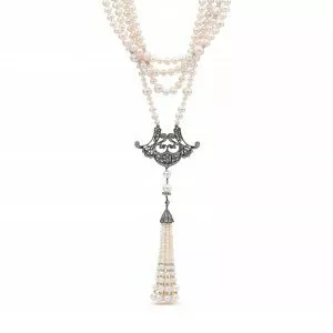 Silver cubic zirconia fresh water pearl tassel necklace