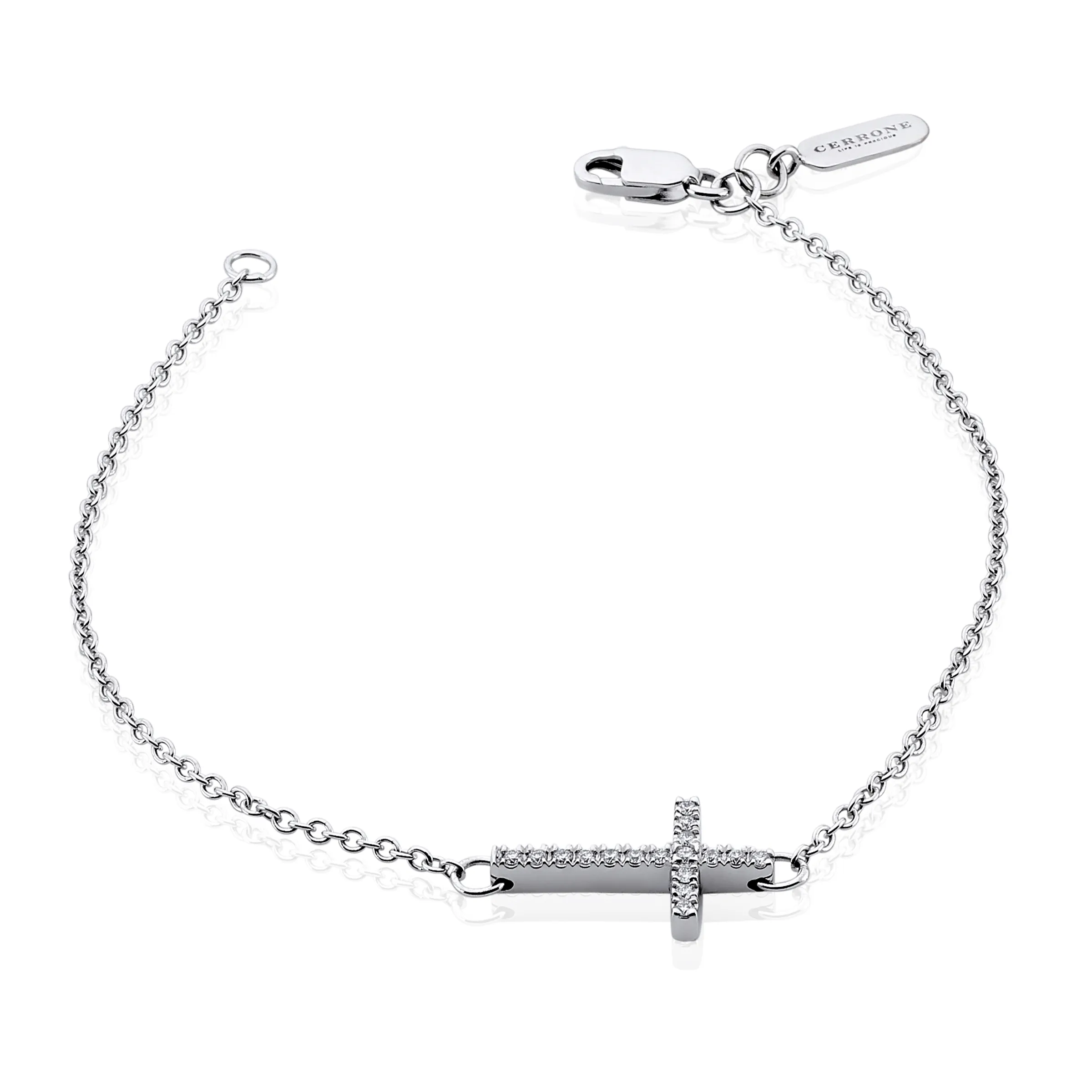 Diamond cross on sale bracelet white gold