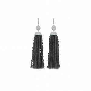 Silver cubic zirconia and black spinel tassel earrings