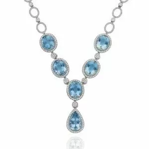 18ct white gold aquamarine and diamond necklace