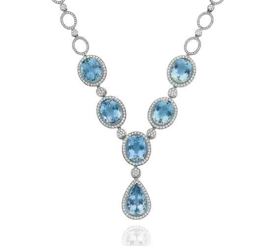 18ct white gold aquamarine and diamond necklace