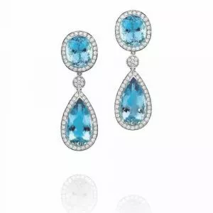 18ct white gold aquamarine diamond drop earrings