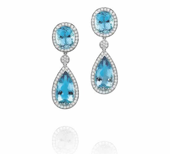 18ct White Gold Aquamarine Diamond Drop Earrings