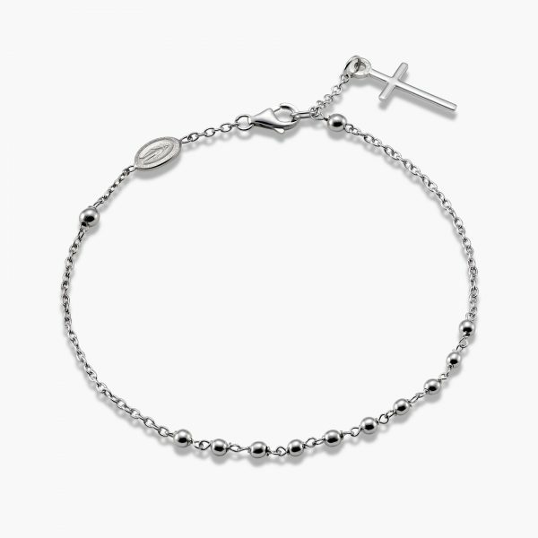 18ct white gold rosary bracelet with cross and medallion