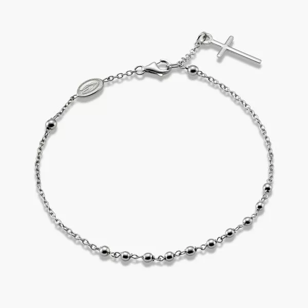 18ct white gold rosary bracelet with cross and medallion