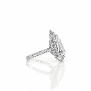 Platinum pear shape diamond ring with double halo