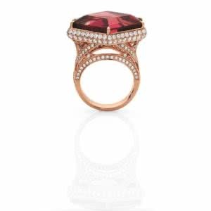 18ct rose gold fancy cut bi-coloured tourmaline diamond ring