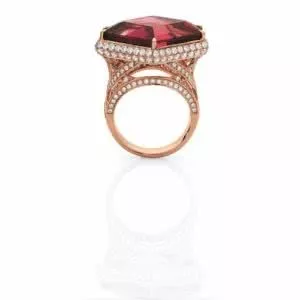 18ct rose gold fancy cut bi-coloured tourmaline diamond ring