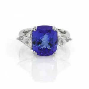 18ct white gold cushion tanzanite and diamond ring