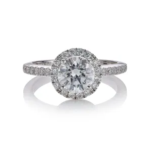 18ct White gold round brilliant cut diamond engagement ring with halo and diamond band