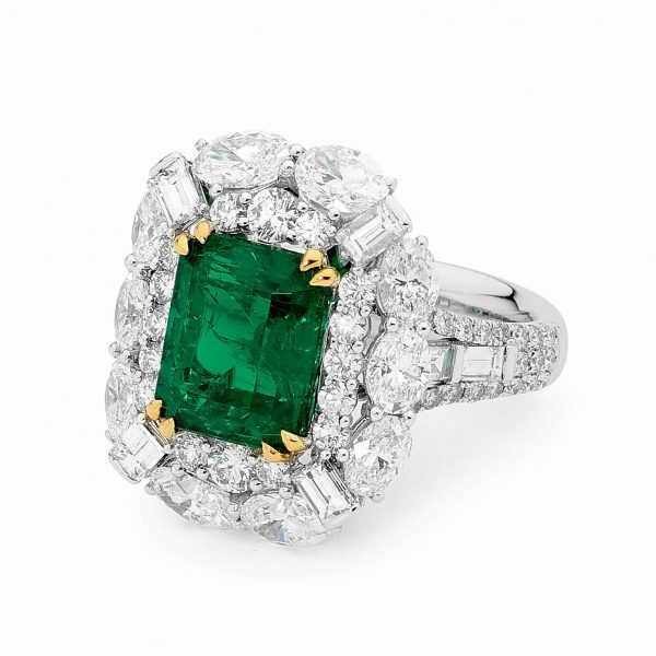 18ct white and yellow gold emerald and diamond ring