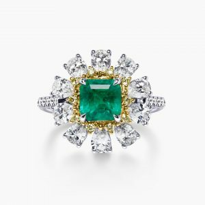 18ct white and yellow gold emerald and diamond ring