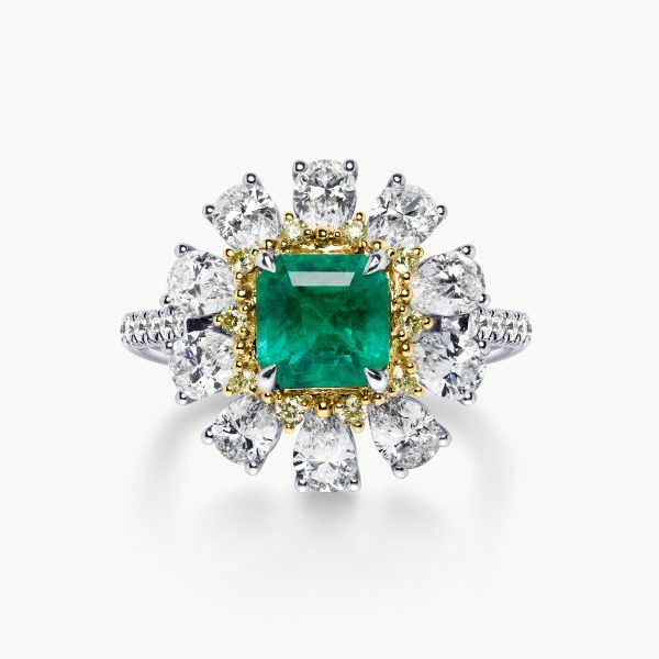 18ct white and yellow gold emerald and diamond ring