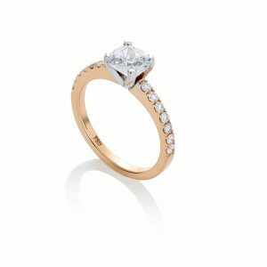 18ct Rose and White Gold cushion cut diamond engagement ring