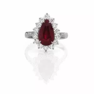 18ct white gold pear cut ruby diamond ring