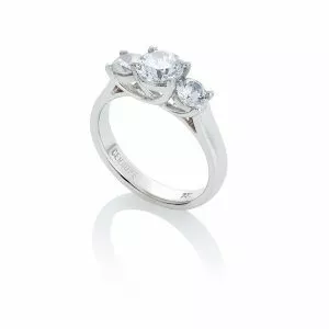 18ct white gold three stone round brilliant cut diamond engagement ring