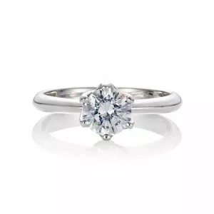 18ct White gold round solitaire diamond ring in fancy six claw setting
