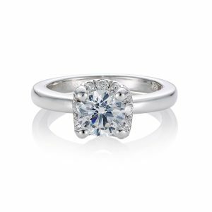 18ct White gold round solitaire diamond engagement ring with pave basket
