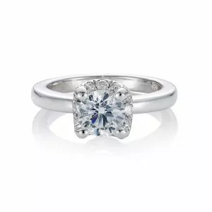 18ct White gold round solitaire diamond engagement ring with pave basket