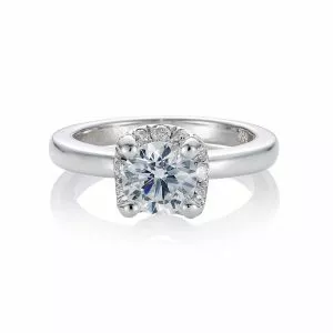 JENNIFER - 18ct White gold round solitaire diamond engagement ring with pave basket